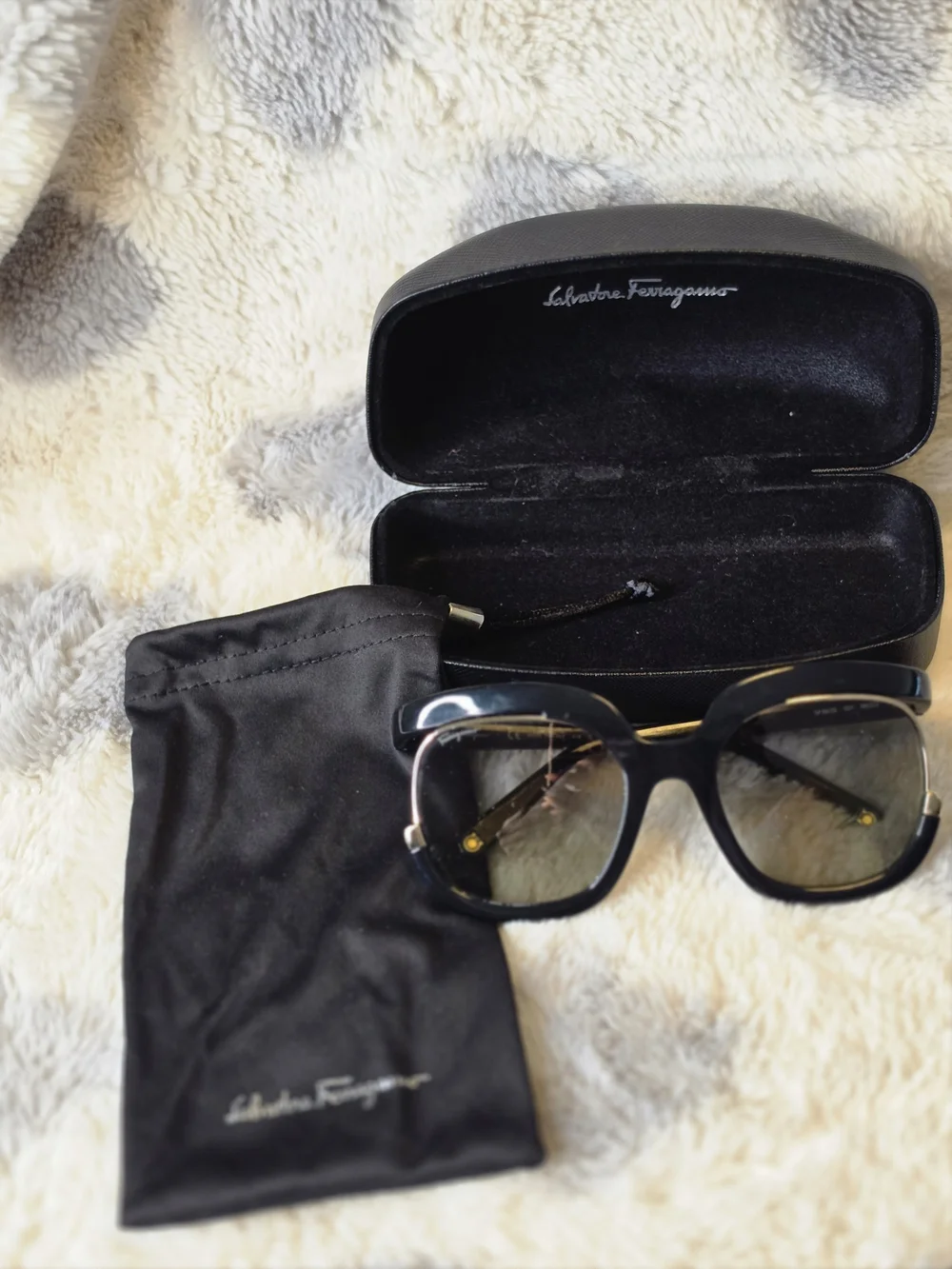 Salvatore Ferragamo Women’s Black and Gold Sunglasses